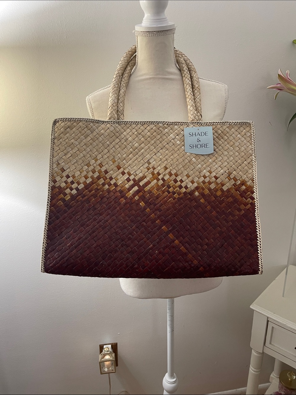 Shade & Shore Brown and Cream Woven Ombre Tote